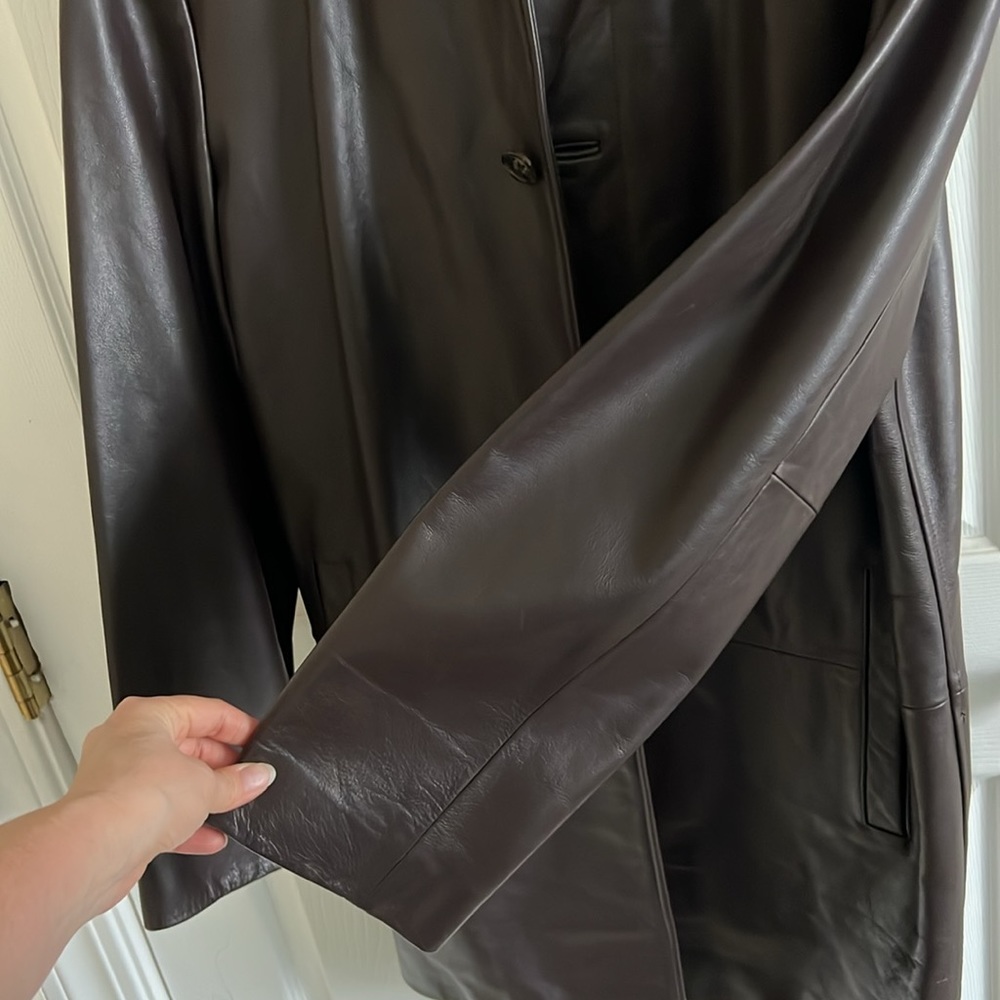 Banana Republic Men’s Brown Button Down Leather Long Coat - Picture 11 of 12
